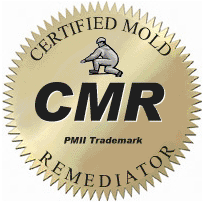 Certified Mold Remediator badge featuring "CMR" and a figure in a protective suit, emphasizing expertise in mold remediation services in Naples, Florida.